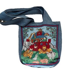 Animal Print Denim Shoulder Bag